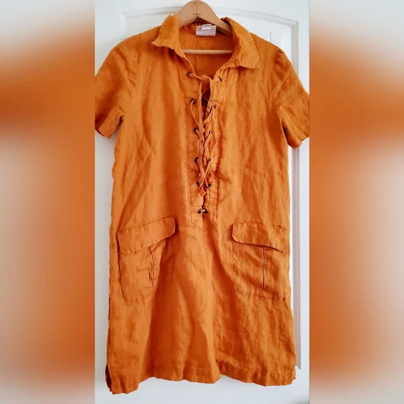 Anthropologie Maeve orange rust collared linen dress - Picture 3 of 7